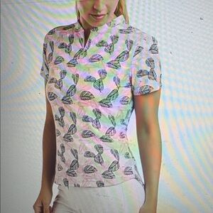 NWT Nivo Women's Linnea Short Sleeve Mock Neck Golf Shirt - Rose/Navy; Sz:L